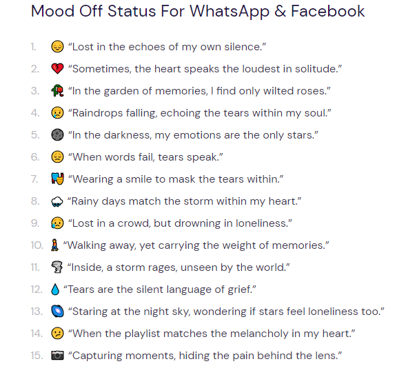 100 Mood Off Status: Whatsapp & Facebook Status